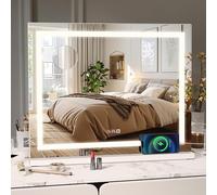 YOURLITE Miroir Maquillage Hollywood 58x46cm, Miroir LED Coiffeuse à intensité Variable, 3 températures de Couleur, Touche, Port de Chargement USB et Type-C, Loupe 10x, Affichage Heure et Température