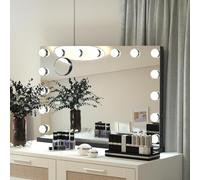 YOURLITE Miroir Maquillage Hollywood Lumineux Tactile 58x45CM, Température et Luminosité Variable, avec Petit Loupe Grossissante, 15 Ampoules LED, Port USB, Noir