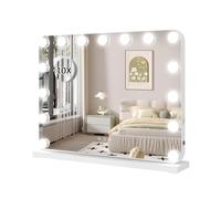 YOURLITE Miroir Maquillage Hollywood Miroir Lumineux 58x45CM, Température et Luminosité Variable, avec Loupe 10x, 15 Ampoules LED, Port USB, Coins arrondis, Blanc