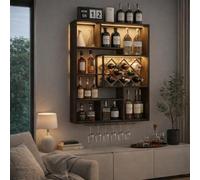 YOURLITE Porte Bouteille Mural Industriel,Étagère à Vin en Métal Murale,avec Porte-Verre,Casier à Vin en Métal avec Lumière LED,Cave à Bouteilles Pliable,pour Bar,Salon,Salle à Manger,80*20*100CM,Noir