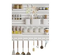 YOUROU Kit de combinaison de panneaux perforés avec 4 planches de 28 x 28 cm, panneaux de rangement mural blanc avec 22 accessoires, étagère modulaire pour la maison et la cuisine