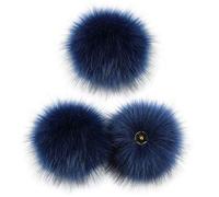 YOURPAI Boule de pompon, lot de 3, 10 cm, en fausse fourrure colorée avec bouton pour chapeau, chaussures, écharpe, bleu foncé