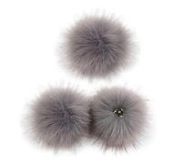YOURPAI Lot de 3 pompons colorés de 10 cm avec bouton pression pour chapeau, chaussures, écharpe, gris foncé