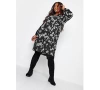 Yours Curve Black Floral Print Zip Detail Smock Dress Noir/Blanc 30/32 Unisex