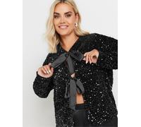 Yours Curve Yours Curve Black Velvet BowTie Front Sequin Jacket