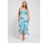 Yours Curve Yours Curve Blue Floral Ruffle Wrap Dress Blue 18