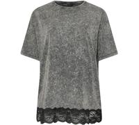Yours Curve Yours Curve Grey 100% Cotton Acid Wash Lace Hem T-Shirt
