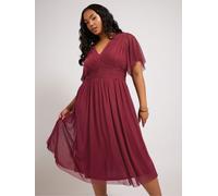 Yours Curve Yours Curve Red London Pleated Gathered V-Neck Dress Red EU 52 (UK 24)