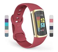 Yousave Accessoires Bracelet Compatible pour Fitbit Charge 5, Bracelet De Rechange Fitbit Charge5, Sangle De Sport Remplacement - Grand - Rouge