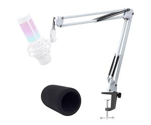 YOUSHARES HyperX Quadcast Bras Micro Réglable - Pied Blanc Professionnel, Support pour Microphone HyperX QuadCast S avec Microphone Bonnette Anti Pop en Mousse