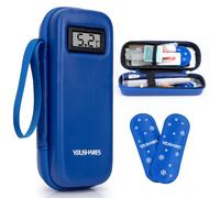 YOUSHARES Pochette Isotherme Insuline, Trousse Isotherme Insuline Voyage pour Diabetique Affichage de la Température avec 2 Poche de Glace, Sac Isotherme Insuline Medicament pour Stylo Seringue, Bleu
