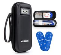 YOUSHARES Pochette Isotherme Insuline, Trousse Isotherme Insuline Voyage pour Diabetique Affichage de la Température avec 2 Poche de Glace, Sac Isotherme Insuline Medicament pour Stylo Seringue, Noir