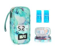 YOUSHARES Trousse Isotherme Insuline - Sac Isotherme Medicament Voyage pour Diabetique Affichage de la Température, Pochette Isotherme Insuline Injection avec Poche Glacière, Marbre Vert