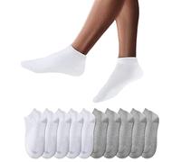 YouShow Chaussettes de Basket Hommes Femmes 10 Paires Chaussettes mi Chaussettes Courtes Coton Unisexe OEKO-TEX Standard 100(Blanc et Gris,35-38 EU)
