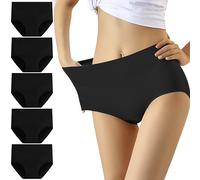 YouShow Culottes Femmes Coton Taille Haute Lot de 5 Slips Elasticité Ventre Plat(Noir,L)