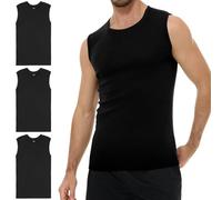 YouShow Lot de 3 débardeurs pour homme 100 % coton sans manches avec col rond, 3 x noir, S