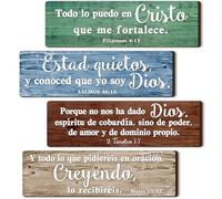 Yousoontic Lot de 4 versets de la Bible espagnole - Décoration murale chrétienne espagnole en bois à suspendre - Décoration murale religieuse pour la maison, le bureau, la ferme, la cuisine