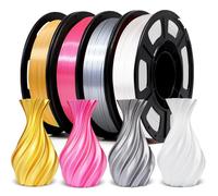 YOUSU filament pla 1.75,soie pla silk, filament imprimante 3d, silk pla 250g x 4 Spools, bobine pla 1kg(2,2 lbs), silk pla or argent rose blanc