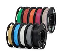YOUSU Lot de 10 rouleaux de filament PLA mat 3D de 1,75 mm, 10 x 250 g (10 rouleaux) - Noir, blanc, marron clair, gris clair, vert, cyan, rouge et bleu, rouge 1 jaune bleu2, rouge 2 vert bleu2