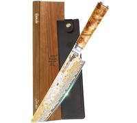 YOUSUNLONG Couteau de cuisine - 210mm Japanese Handmade Tanto Chef Knife - lame en acier Damas cuivré tranchante comme un rasoir - manche en bois de loupe avec cuir - couteau à découper Cleaver
