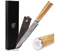YOUSUNLONG Couteau japonais Sushi Sashimi couteau à découper 8 pouces （20,32 cm） - 67 couches de bois d'olivier italien en acier Damas avec étui en cuir