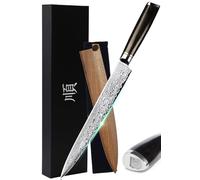 YOUSUNLONG Couteau Yanagiba 245 mm - Couteau japonais en acier Damas pour sushi et sashimi - Étui en bois de noyer et manche en ébène - Tranchage précis du poisson, de la viande et de la volaille