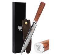 YOUSUNLONG Couteaux à découper - Couteaux à Sashimi Lame aiguisée 200mm - Couteau à Sushi Japonais VG10 Acier Damas Martelé - Manche en bois de noyer naturel avec étui en cuir