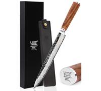 YOUSUNLONG Couteaux à fileter 25,4cm Couteaux Sashimi - Japonais Martelé Damas Acier - Noyer Naturel Manche en bois avec étui en cuir