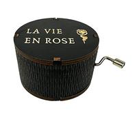 Youtang La Vie En Rose Boîte à musique ronde en bois antique gravée à la main Cadeau pour amoureux, petit ami, petite amie, mari, épouse (Noir)