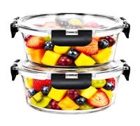 YOUTEONE Boîte Alimentaire en Verre 1350ml x 2 avec Couvercle | Anti-fuite, Compatible micro-ondes, Congélateur, Lave-vaisselle, Sans BPA, Verre borosilicate, Joint amovible