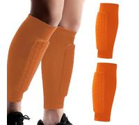 Youth Soccer Shin Guards, Shin Defender, Calf Compression Sleeve with Honeycomb Pads, Lightweight Calf Protective Gear for Football Soccer (Orange,L)