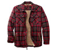 Youthful flying Chemise Thermique pour Homme avec Fermeture éclair en Flanelle Veste à Carreaux Polaire Doublée Chemise Bûcheron d'hiver Rembourrée(Size:3XL,Color:Rouge)