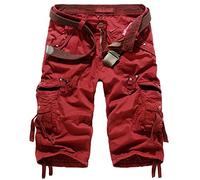 Youthful flying Homme Cargo Shorts avec Multi-Poches Pantacourt Bermuda été Pantalon Jogging Été Pantalon Court(Size:30W,Color:Rouge)