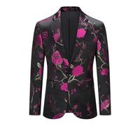 YOUTHUP Blazer Homme Brodé Formel Mode Slim Fit Veste de Costume Floral Bal Mariage Smoking Soirée, Rouge-607, L