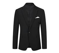 YOUTHUP Blazer Homme Slim Fit Un Bouton Veston Blazer Casual Couleur Unie Veste Mariage Business Soirée, Noir, L