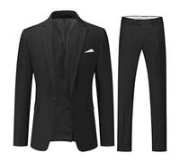 YOUTHUP Costume Homme 2 Pièces Revers Cranté Un Bouton Slim Fit Mariage Smoking Formel Business Couleur Unie Noir XL
