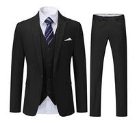 YOUTHUP Costume Homme 3 Pièces Mariage Business Slim Fit Smoking Un Bouton Formel Blazer Veste Gilet et Pantalon, Noir, M