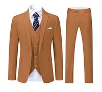 YOUTHUP Costume Homme 3 Pièces Mariage Business Slim Fit Smoking Un Bouton Formel Blazer Veste Gilet et Pantalon, Caramel, L