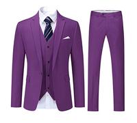 YOUTHUP Costume Homme 3 Pièces Mariage Business Slim Fit Smoking Un Bouton Formel Blazer Veste Gilet et Pantalon, Violet, M