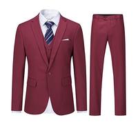 YOUTHUP Costume Homme 3 Pièces Mariage Business Slim Fit Smoking Un Bouton Formel Blazer Veste Gilet et Pantalon, Vin Rouge, L