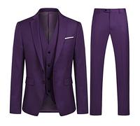 YOUTHUP Costume Homme 3 Pièces Slim Fit Smoking Deux Boutons Mariage Business Confort Elégant Veste Gilet et Pantalon, Violet, 3XL