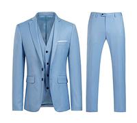 YOUTHUP Costume Homme 3 Pièces Slim Fit Smoking Deux Boutons Mariage Business Confort Elégant Veste Gilet et Pantalon, Bleu Ciel, XL