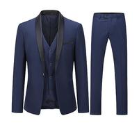 YOUTHUP Costume Homme 3 Pièces Un Bouton Coupe Ajustée Col Châle pour Mariage Dîner Smoking Veste Gilet Pantalons, Bleu Foncé, M