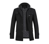 YOUTHUP Manteau Homme en Laine Hiver Chaud Overcoat Mi-Long Trench Coat | Coupe Régulière, Col Intérieur Amovible, Fermeture Éclair et Boutons, Couleur Unie, Parka, Mi-Saison, Habillé Décontracté