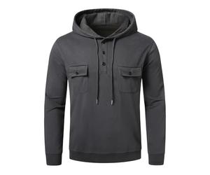 YOUTHUP Pull Homme Capuche Coton Trois Boutons Poches uni | Coton doux capuche pratique trois boutons manches longues poches utiles confort souple pour ville travail et détente