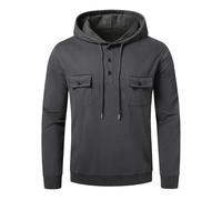 YOUTHUP Pull Homme Capuche Coton Trois Boutons Poches uni Gris Foncé