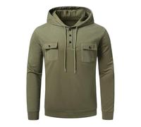 YOUTHUP Pull Homme Capuche Coton Trois Boutons Poches uni Vert Militaire