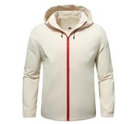 YOUTHUP Veste Homme à Capuche Col Montant Léger Blouson Imperméable Coupe Vent Jacket Casual Zippé avec Poches Outdoor Sport Beige M