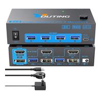 YOUTINGHDADAV Commutateur KVM 2 PC 2 moniteurs HDMI DP, USB 3.0, 8K@60Hz HDMI 2.1, 4K@144Hz DisplayPort 1.4 pour partage souris clavier avec télécommande filaire