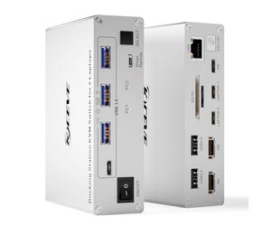 YOUTINGHDAV 15-in-1 USB C Docking Station KVM Switch 2 Laptops 2 Monitor 4K@60Hz, Switch KVM USB 3.0 2 PC 2 écrans USB C, Dual HDMI Out, PD 80W, 5 Gbit/s, Gigabit Ethernet, carte TF/SD, Wired Remot